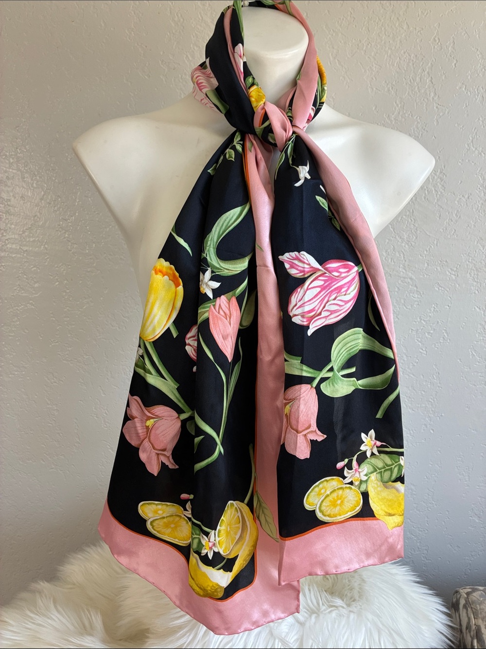 Vintage Carlile Floral & Lemon Print Scarf